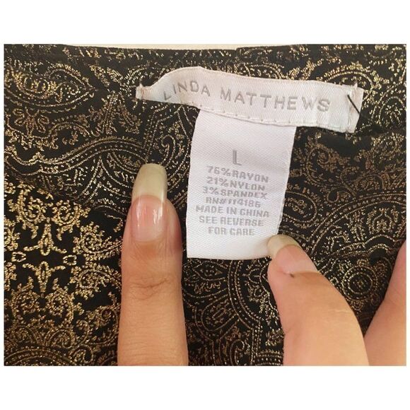 Linda Matthews Black Gold Printed Pencil Skirt L - Picture 4 of 4